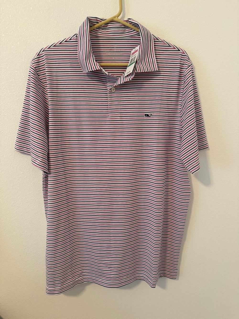 Vineyard Vines fuchsia, White & Navy Blue Striped Polo
